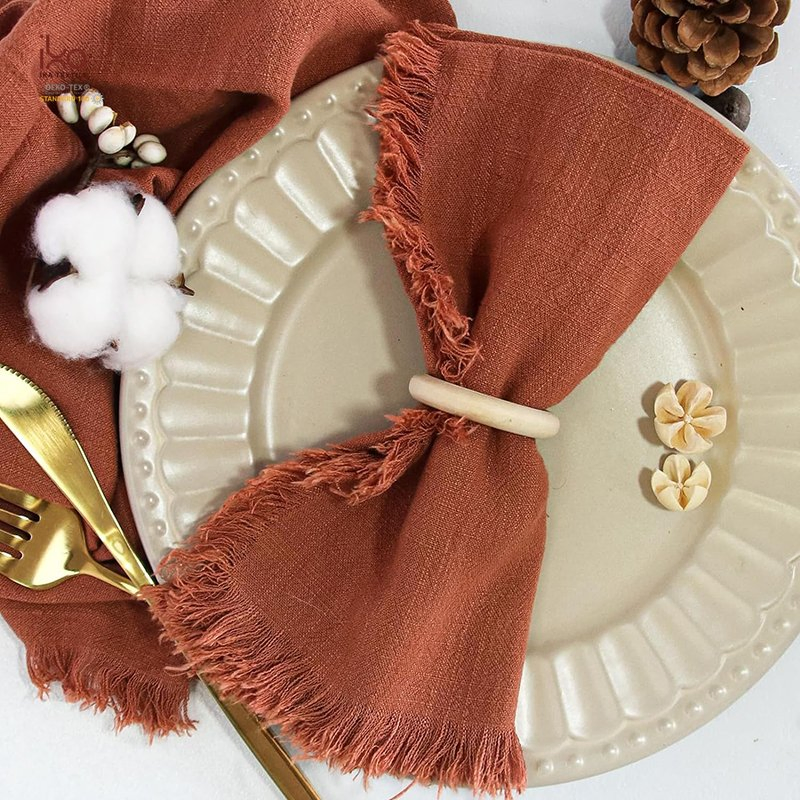 Decorative Party Wedding Personalized Custom Logo Natural Woven Eco Friendly White Cloth Napkins with Embroidery