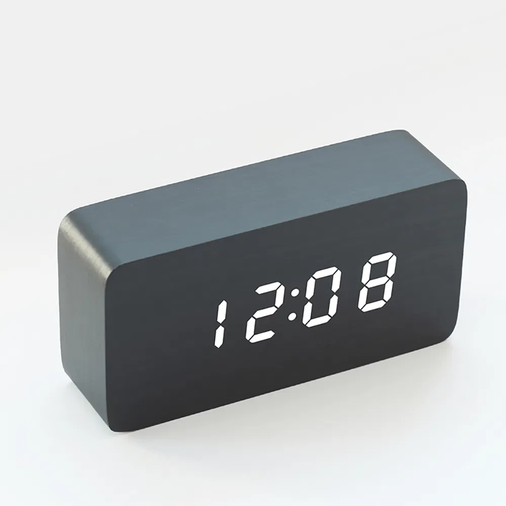 Table Decorative Wood LED Alarm Clock Temperature and Date Display