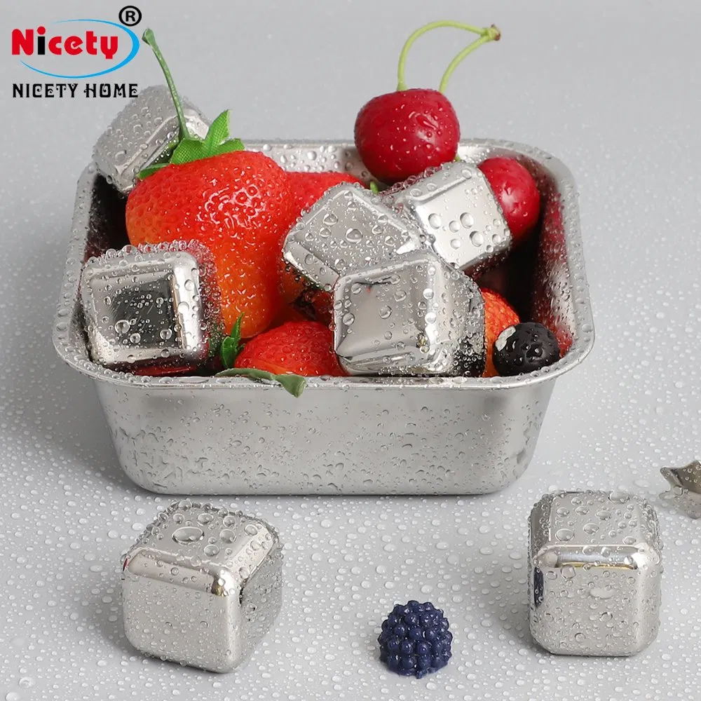 High Quality 8 PCS Reusable Square 304 Stainless Steel Ice Cube for Bar Party Whisky Ice Cube