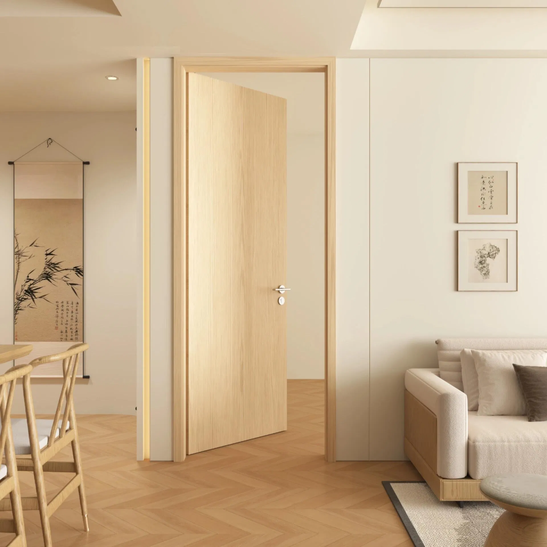 Hot Sale Simple Style Apartment Bedroom Solid Wood Color Swing Door Environmentally Friendly Soundproof and Durable Custom Painted or Paint-Free Wooden Door