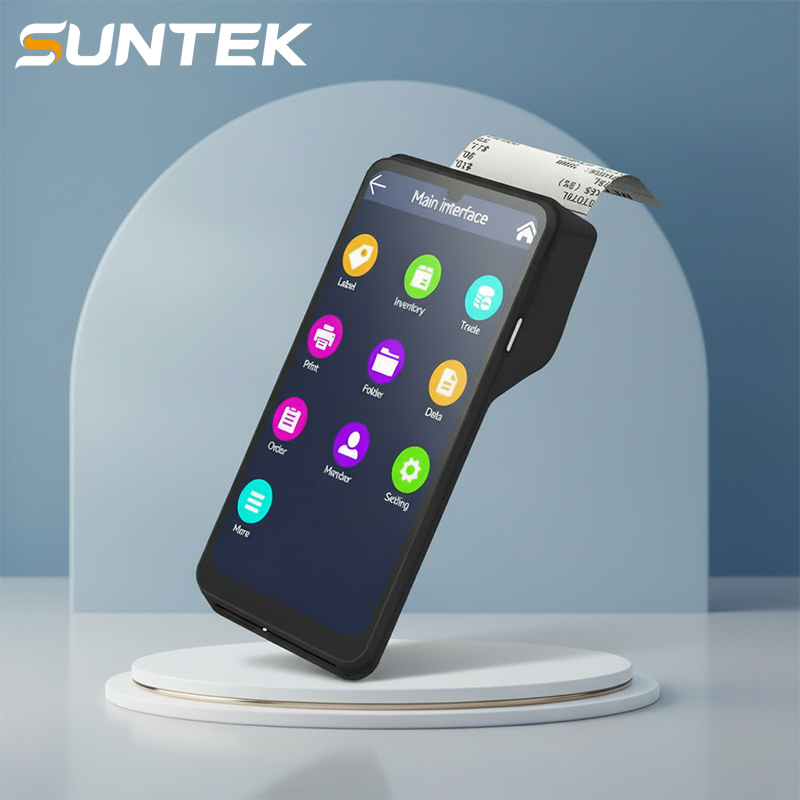64-Bit Android 15 OS 4+64GB Handheld POS Terminal Suntek 6.75 Inch Mobile Cash Register Machine with Gms Systems
