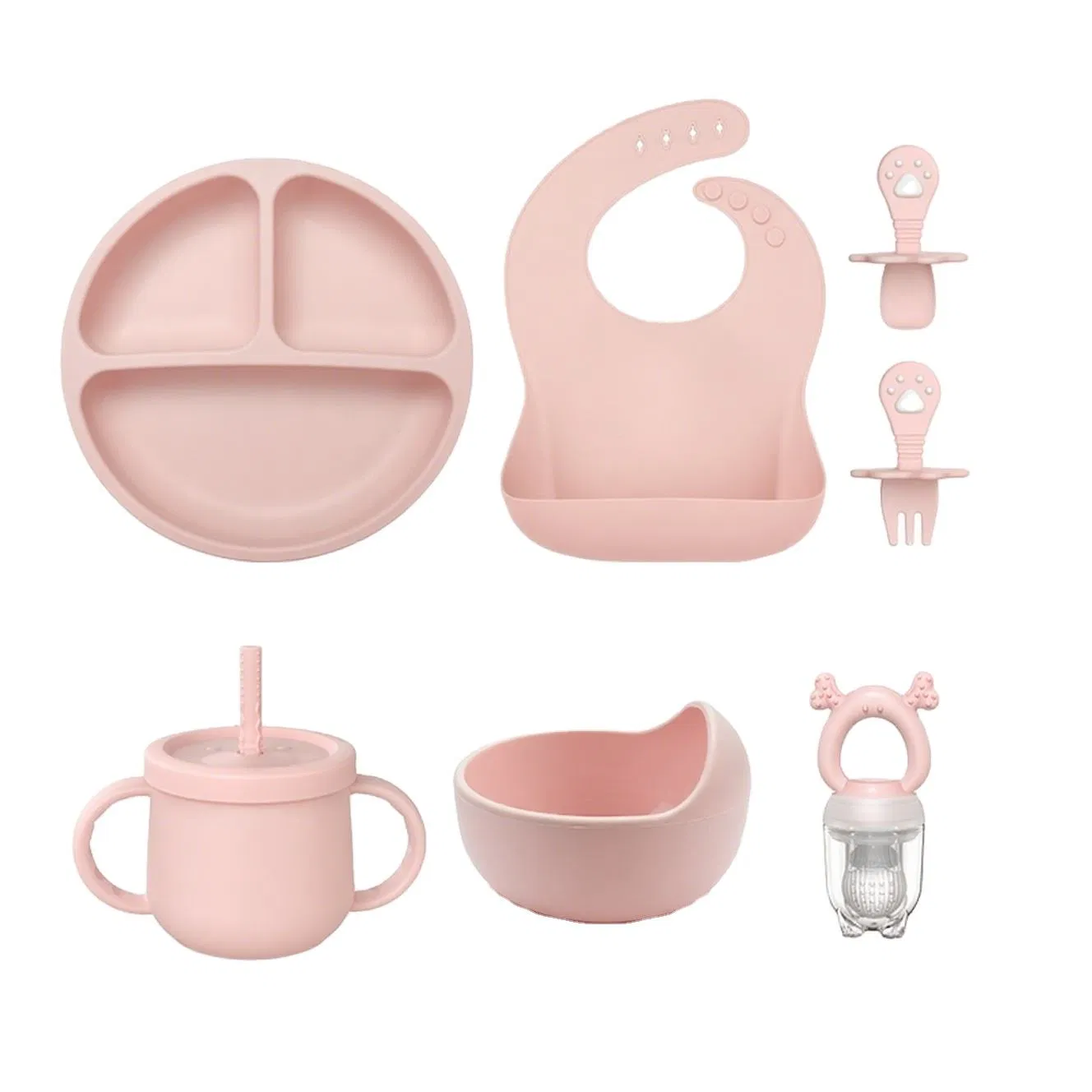 Kids Dining Set Bibs Plates Bowls Spoons Baby Feeding Silicone Tableware Set