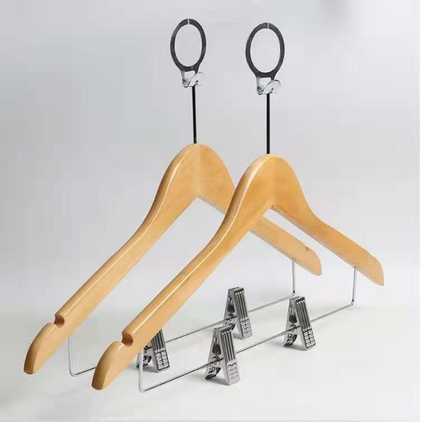 Anti-Theft Fixed Ring Wooden Hangers Without Clips for Home & Hotel Bathroom Clothes