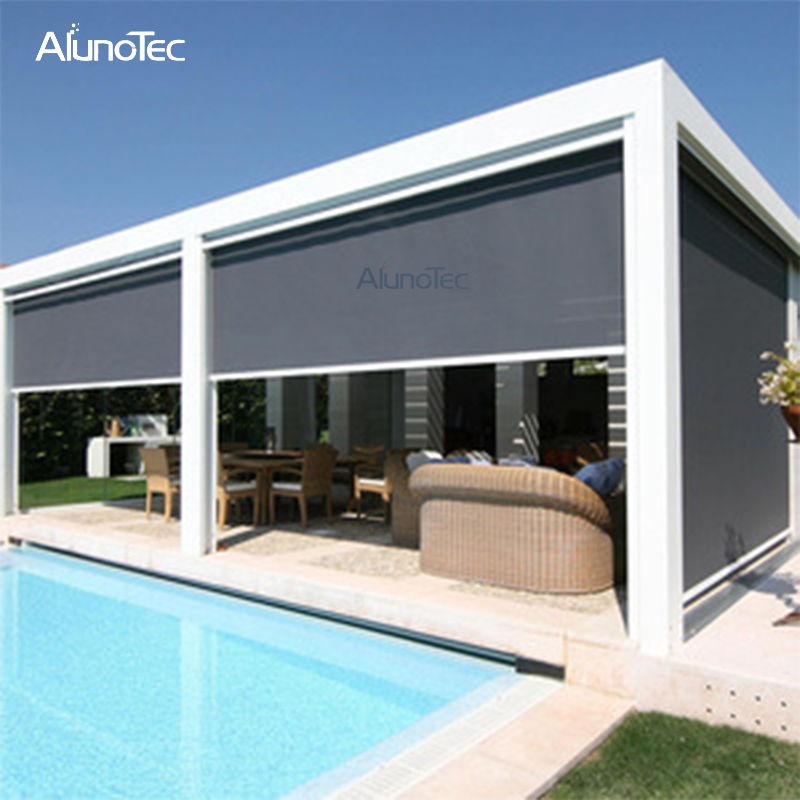 New Style Waterproof Sun Shading Outdoor Garden Fabric Roller Blinds Kits Zip Side Screen by Motor or Manual