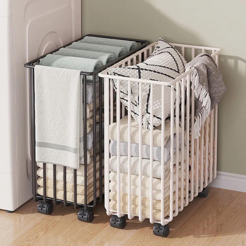 Metal Laundry Hamper with 4 Wheels Rolling Washing Basket for Clothes Mi25606