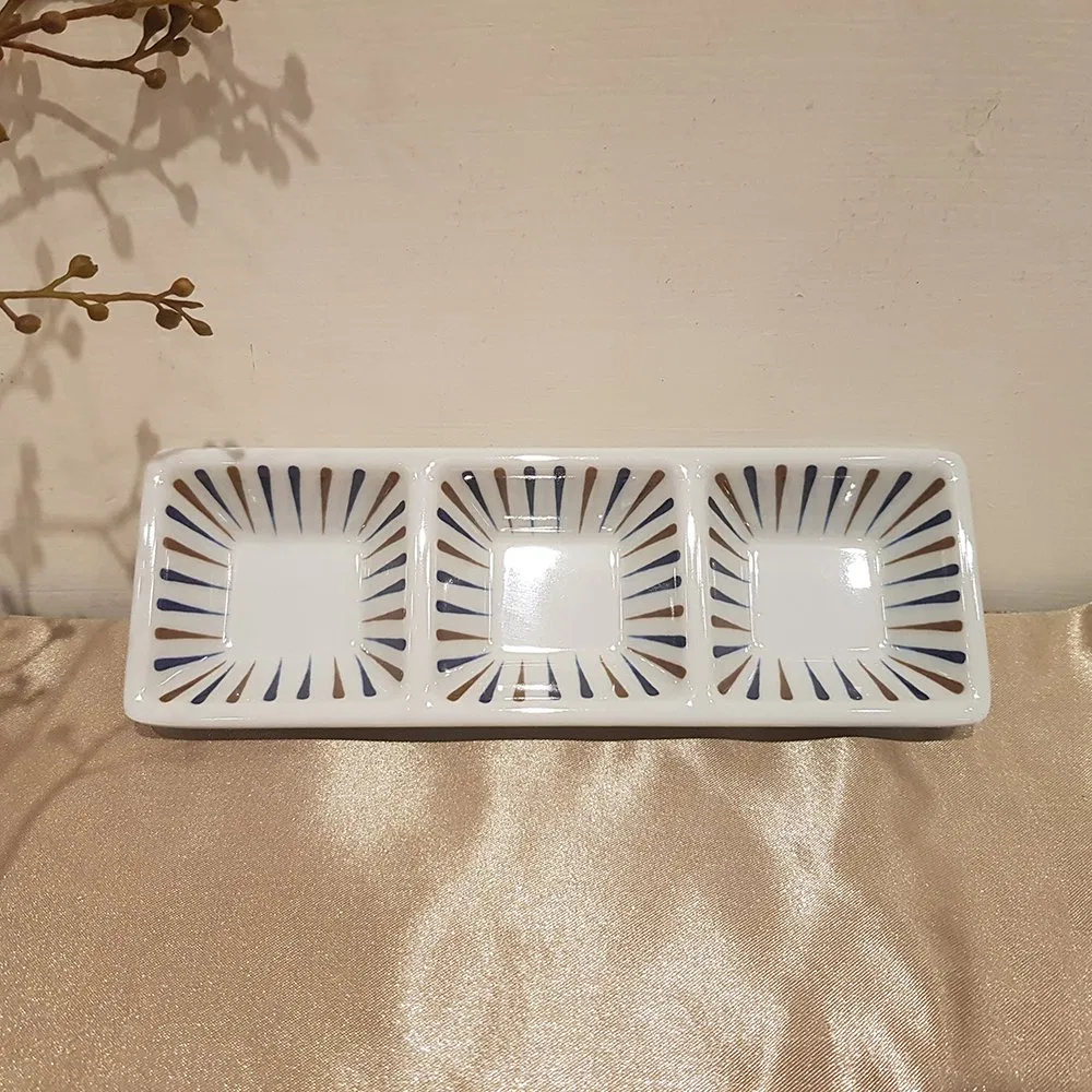 Rectangular Divided Sauce Dishes for Spice Dish 3-Compartment Appetizer Serving Tray