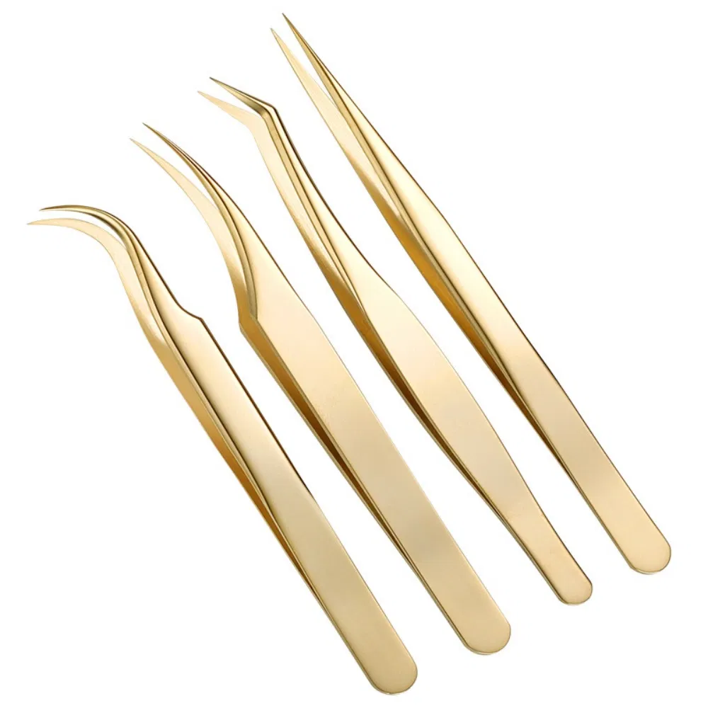 Best Titanium Gold Silver Stainless Curved Straight Lash Volume False Eyelash Tweezers