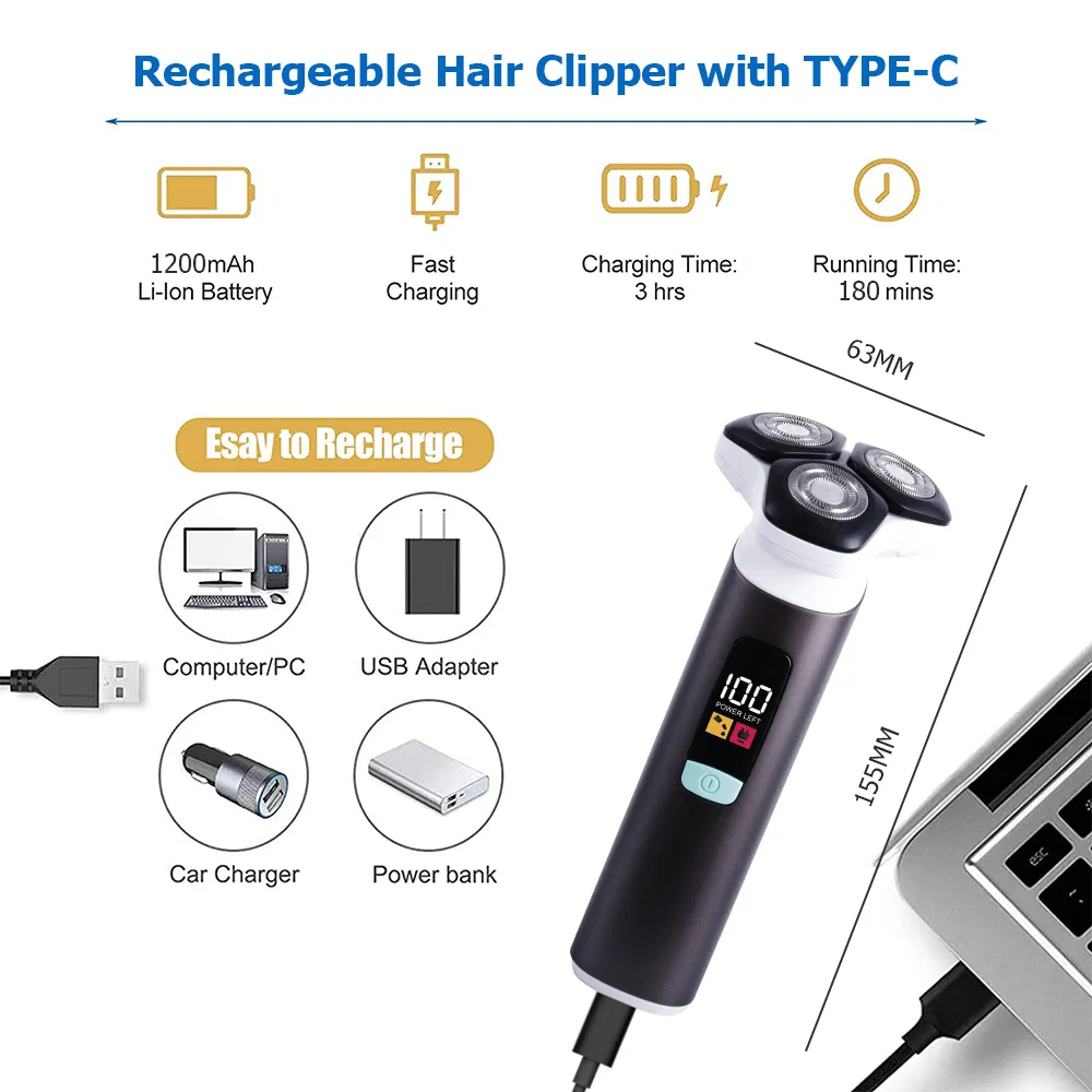 USB Rechargeable Electric Shaver for Men 4D Floating Cutter Head Beard Trimmer New Reciprocating Foil Shaver