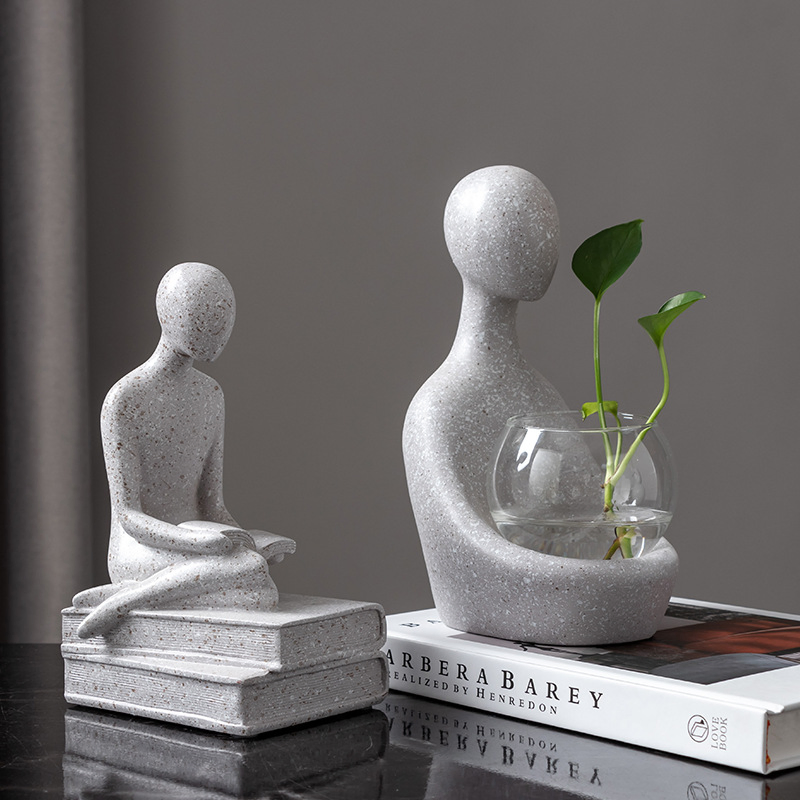 Home Light Luxury Figure Ornaments Hydroponic Glass Vase Decorations Resin Ornaments