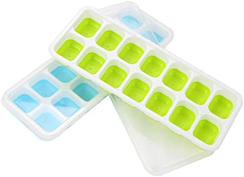 Ice Cube Trays, Silicone Easy-Release 14-Ice Trays with Spill-Resistant Removable Lid, BPA Free, Durable and Dishwasher Safe