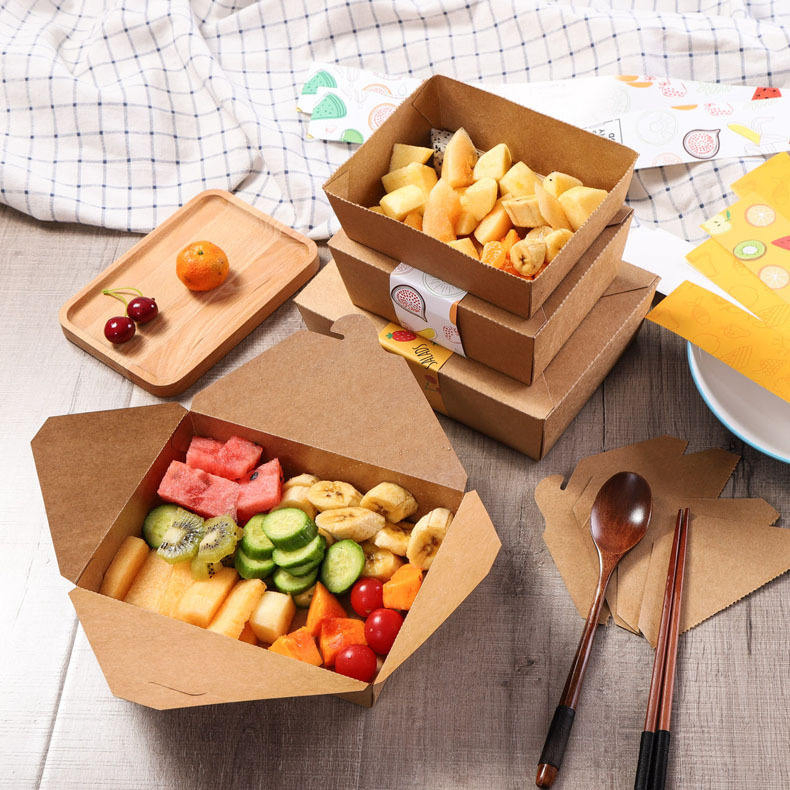 Biodegradable Takeaway Packaging Cardboard Kraft Paper Folding Lunch Box Disposable Food Container