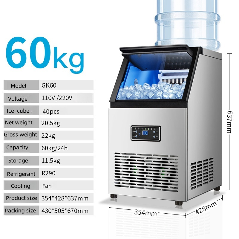 60kg Commercial Industrial Ice Cube Block Maker Making Machine for Restaurant