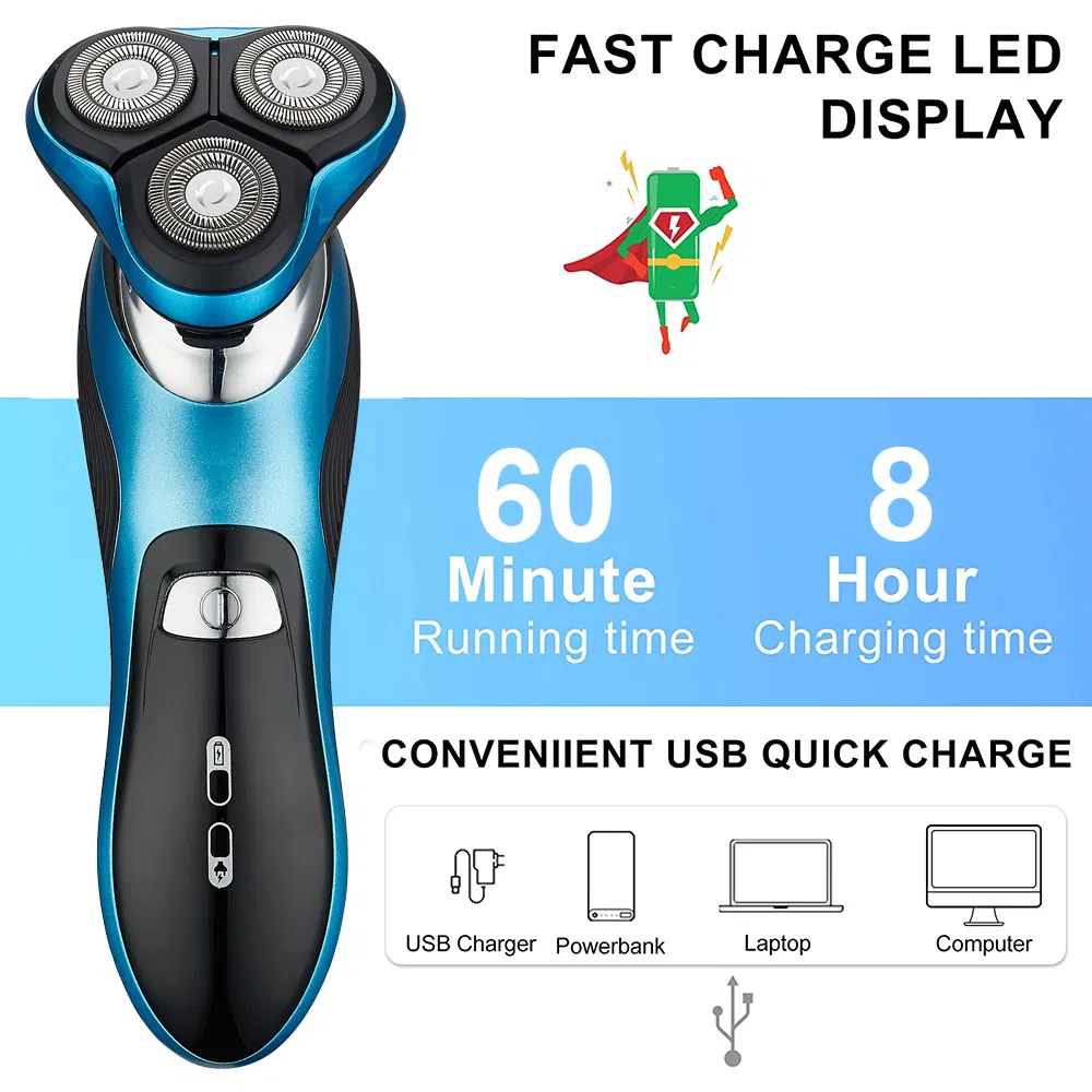 Rechargeable Electric Shaver Waterproof Cordless Triple Blade Shavers for Men