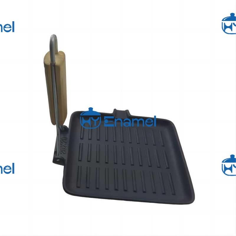 Cast Iron Frying Pan Non-Stick Grill Pan with Foldinghandles