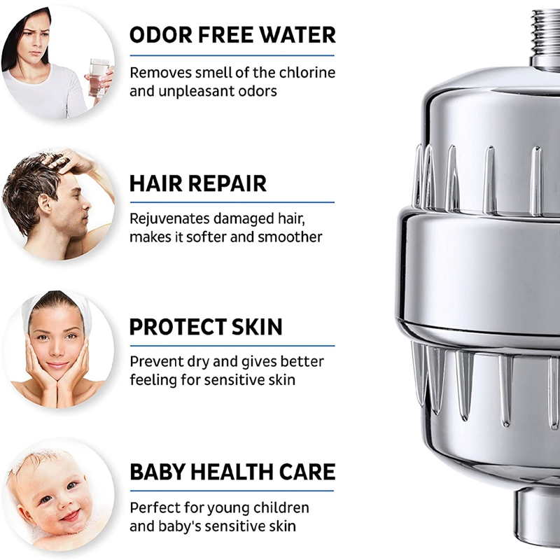 15 Stage Chrome Head Shower Water Filter for Hard Water Removes Chlorine Showerhead Filter