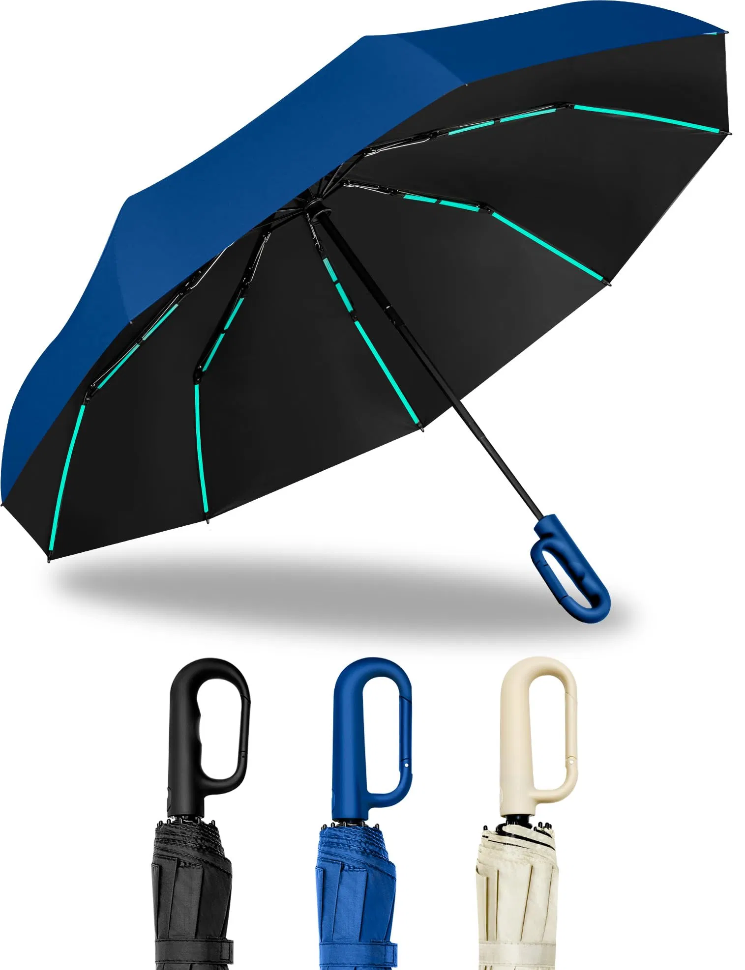 Автоматический ветрозащитный зонт 50-Rib с карабином