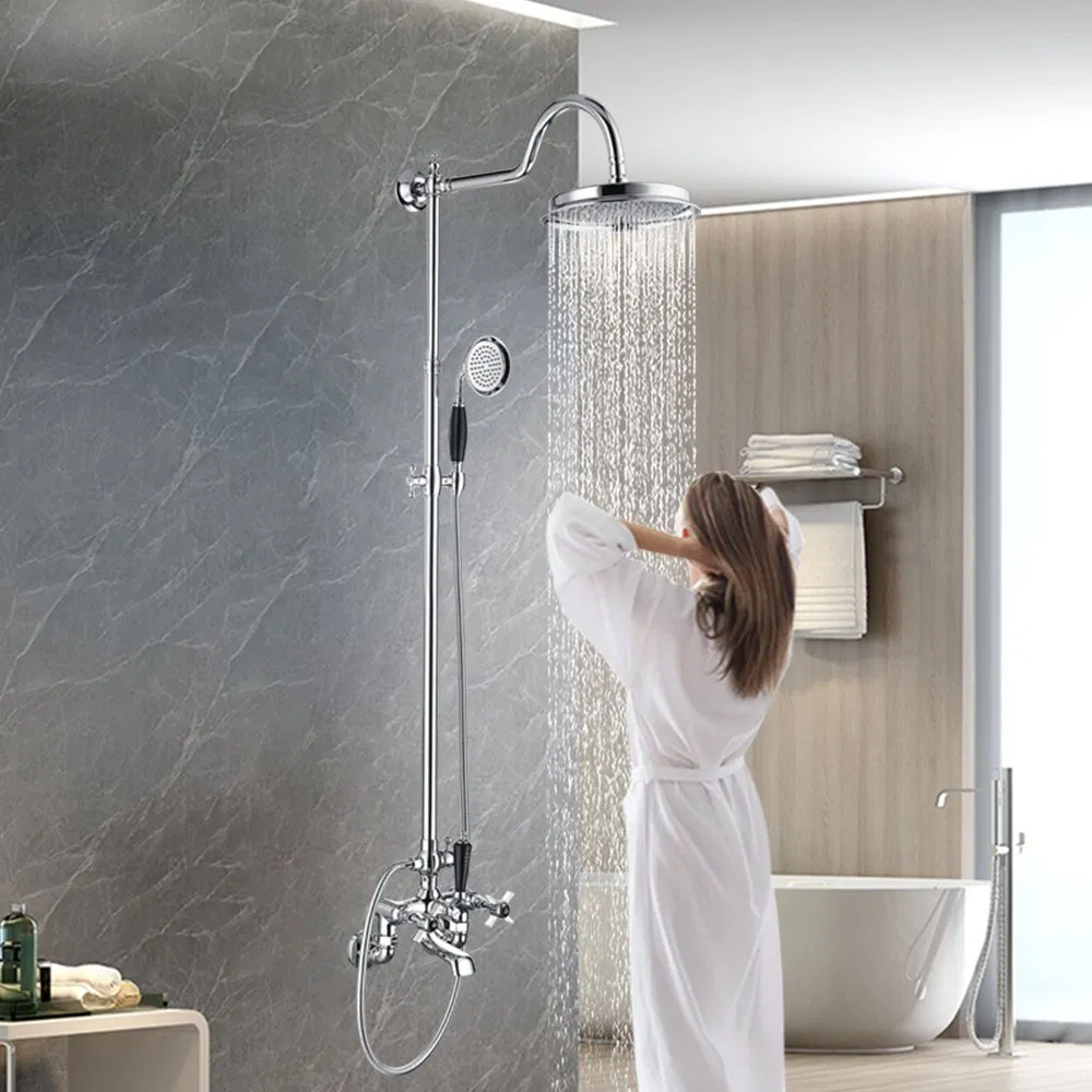 European Classic Style Brass Body Chrome Bathroom Shower Mixer Set Shower Faucet