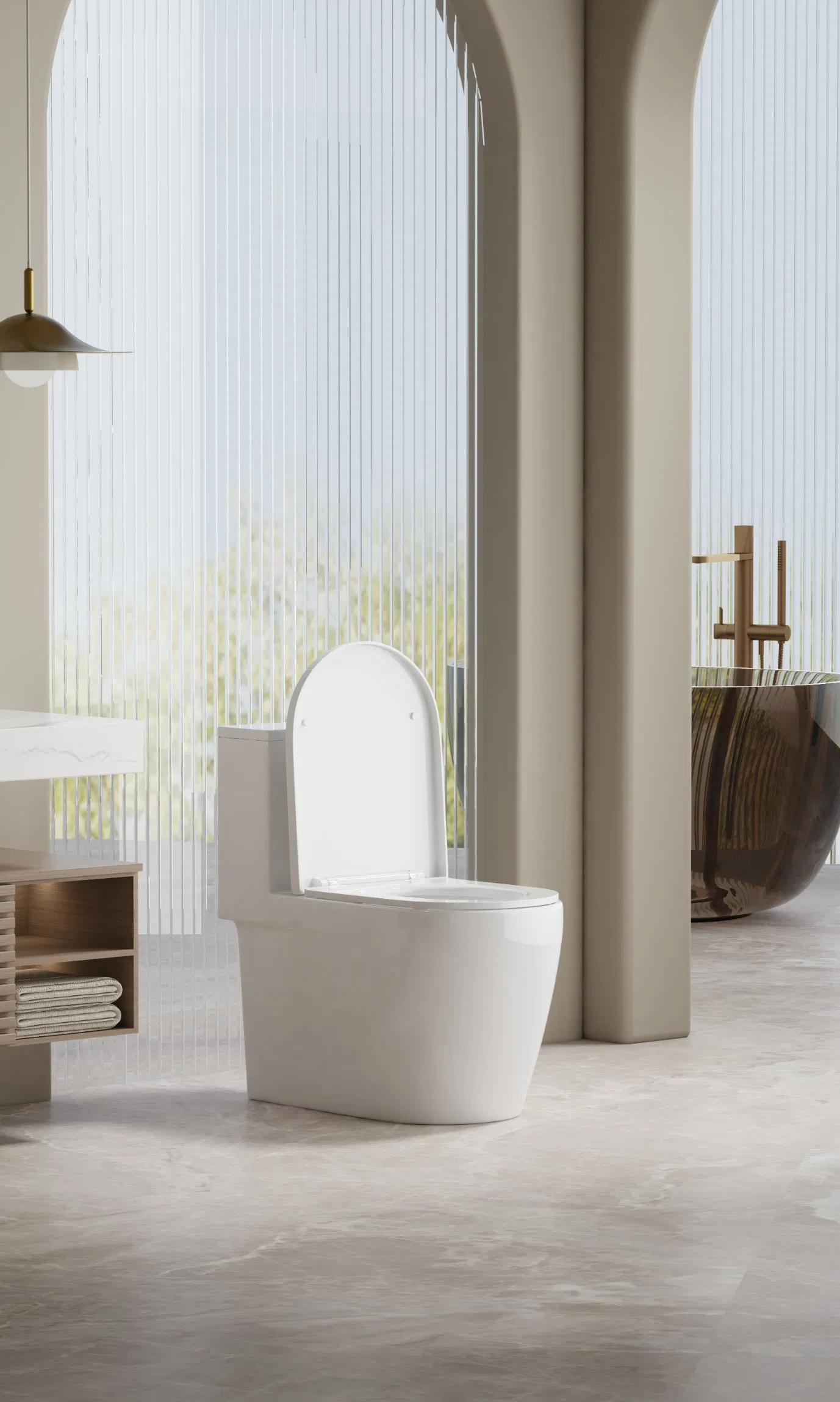 New Design Siphonic Flushing Color Back to Wall One Piece European Style Toilet