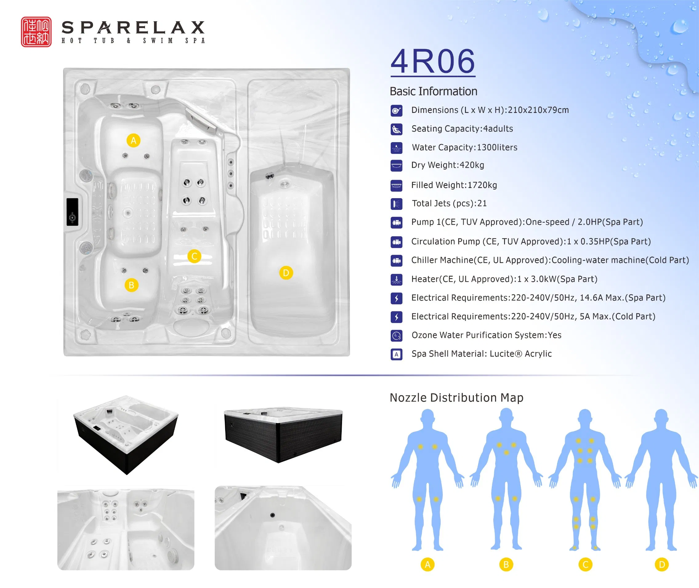 Акриловая ванна для контрастного душа Sparelax на 4 персоны