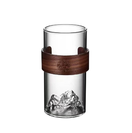 Heat-Resistant Glass Mountain View Cup with Bamboo Ring Design