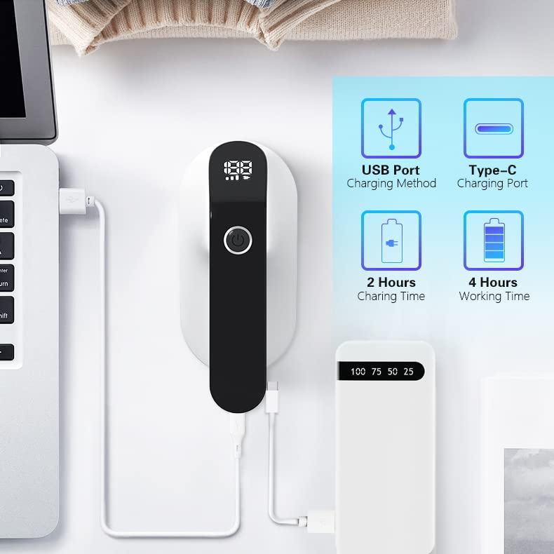 3-Speeds LED-Digital-Display 2-Replaceable 6-Leaf-Blades Wall-Mounted Storage-Box Rechargeable Fabric Shaver Electric Lint Remover