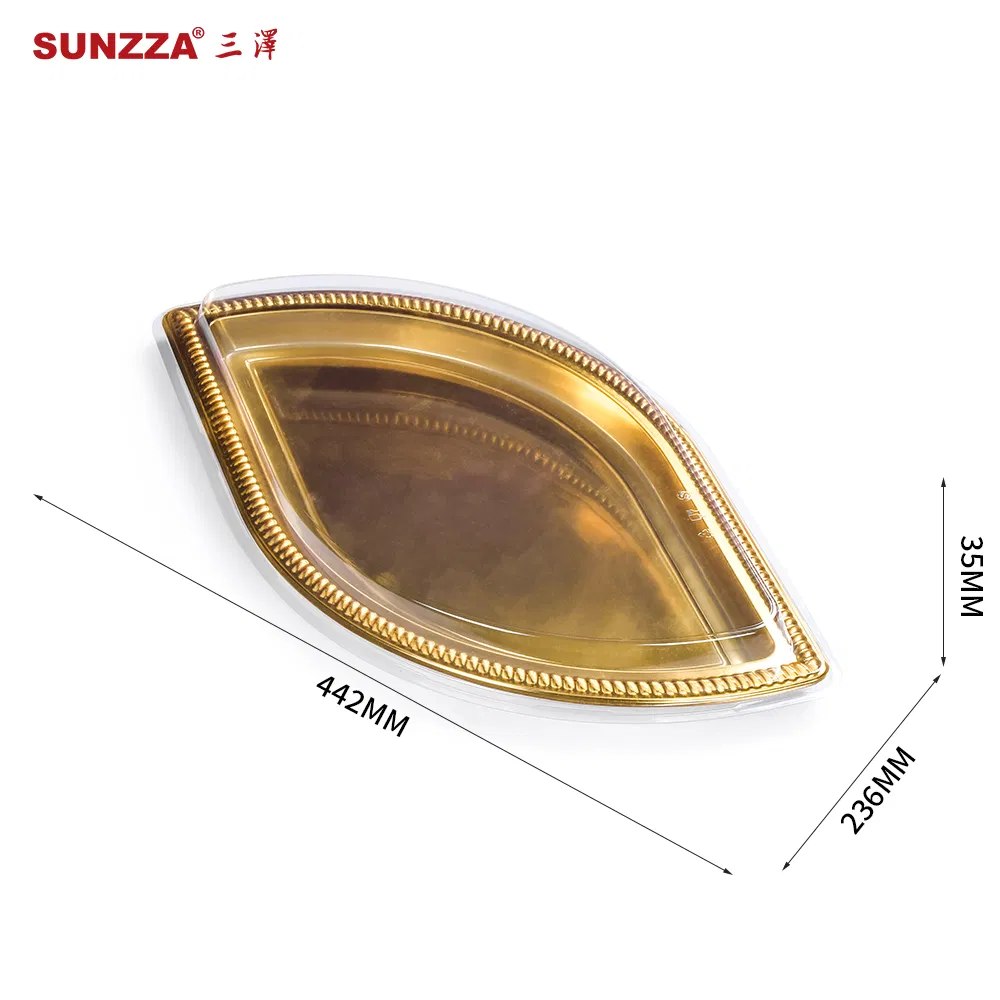 Sunzza Large Rectangular Box Shinny Gold /Black Disposable Pet Plastic Cake Packaging Container