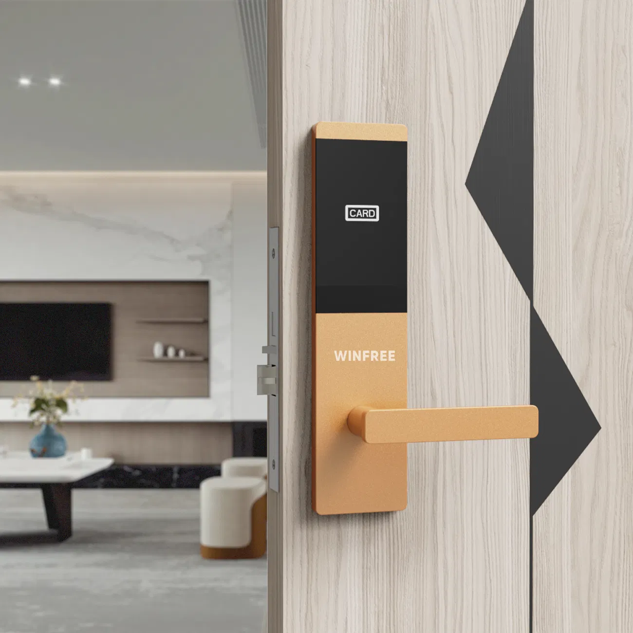 RFID Card Gold Wireless Hotel Room Digital Door Lock with Management System