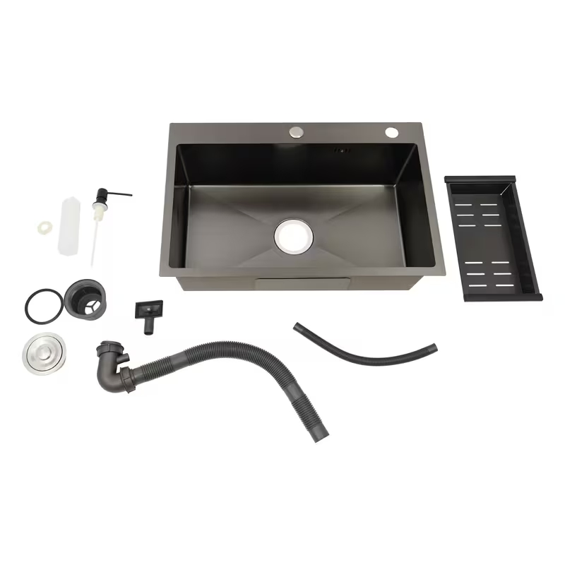 Multifunctional Black Drop-in Stainless Steel Kitchen Sink for Countertops