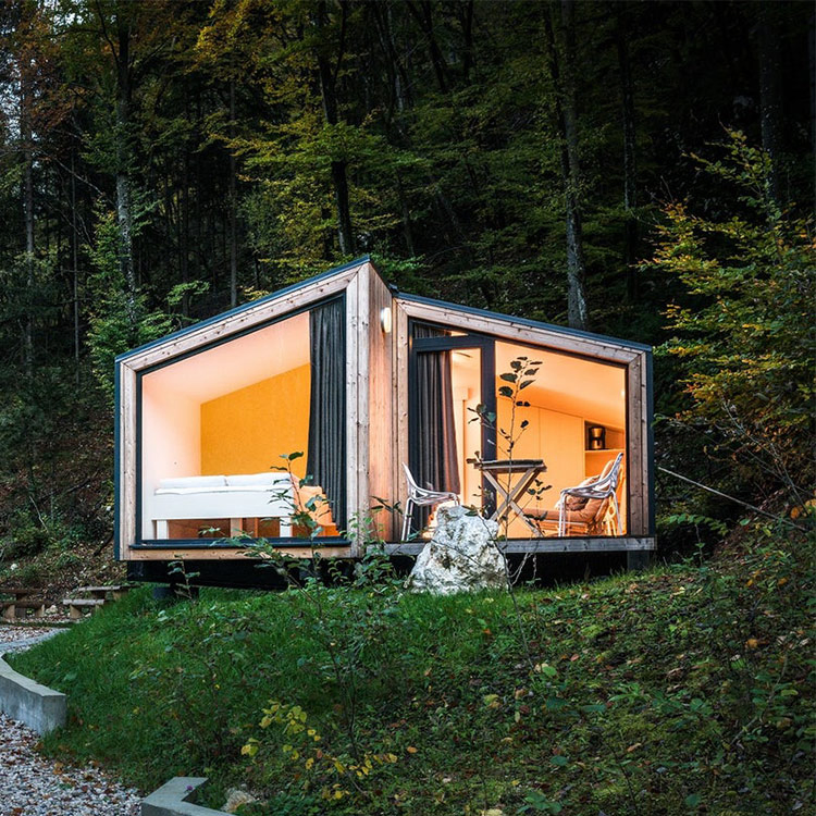 Prefab Resort Wooden House Outdoor Decoration Steel Structure Triangle Wood Homes