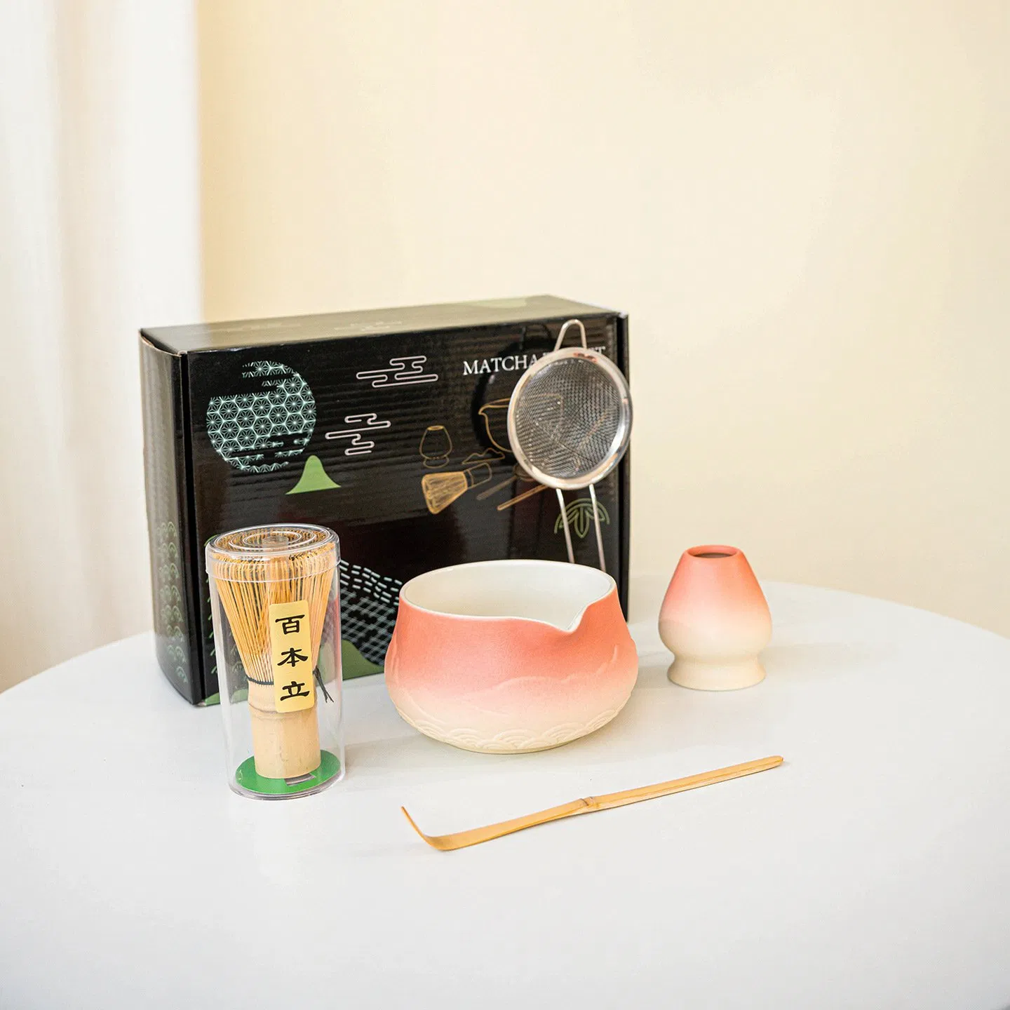 5PCS Perfect Matcha Kit Set Including Matcha Bowl Matcha Bamboo Whisk Chasen Holder Sifter Bamboo Scoop