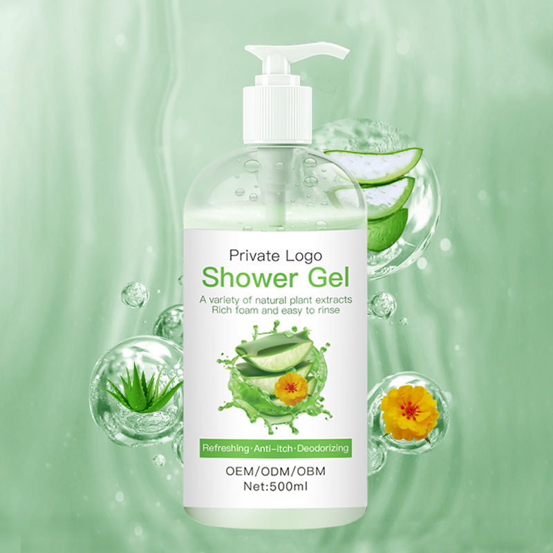 Private Label Natural Plant Extracts Moisturizing Lasting Refreshing Anti-Itching Deodorizing Shower Gel 500ml Body Wash Aloe Vera Shower Gel