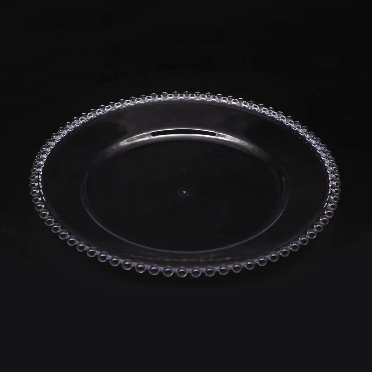 Wholesale Reusable 13inch Clear Acrylic Charger Plates with Gold Beaded Rim for Wedding Birthday Dinner Tableware Plates