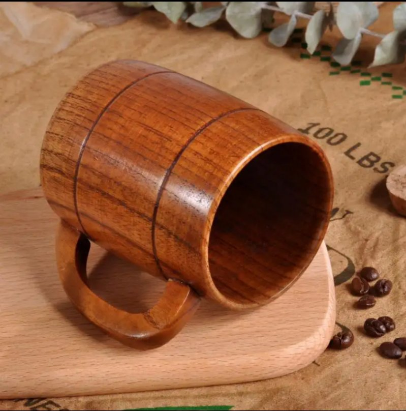 Чашка для кофе из цельного дерева с ручкой