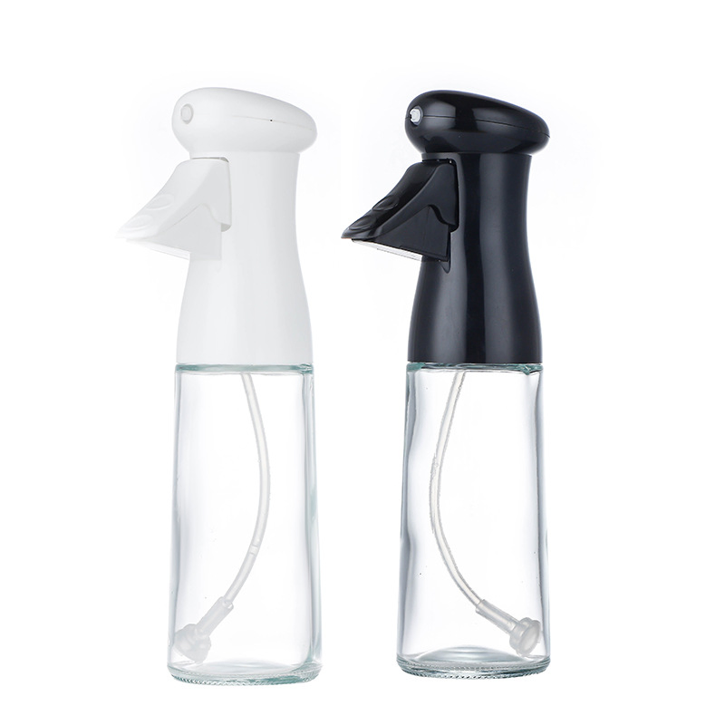 Wholesale Empty Round 230ml Clear Oil Sprayer Glass Bottle for Cooking BBQ with Nozzle Lid