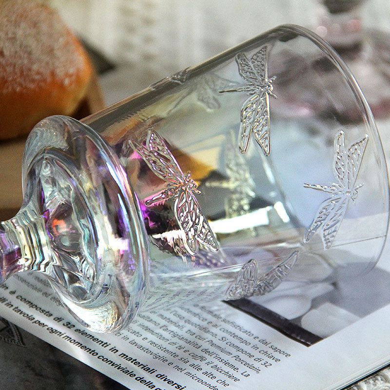 Creative Exquisite Dragonfly Relief Glass Cup Simple Retro Tall Juice Cups