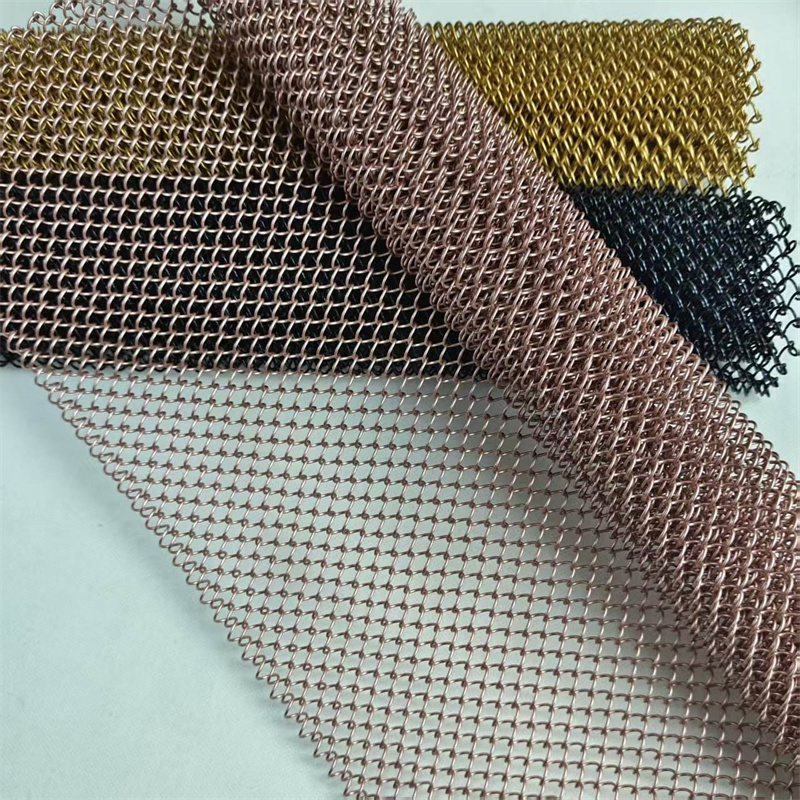 Golden Decorative Metal Mesh Curtain Baking Painted for Luxury Restaurant Private Room Divider & Wall Cladding