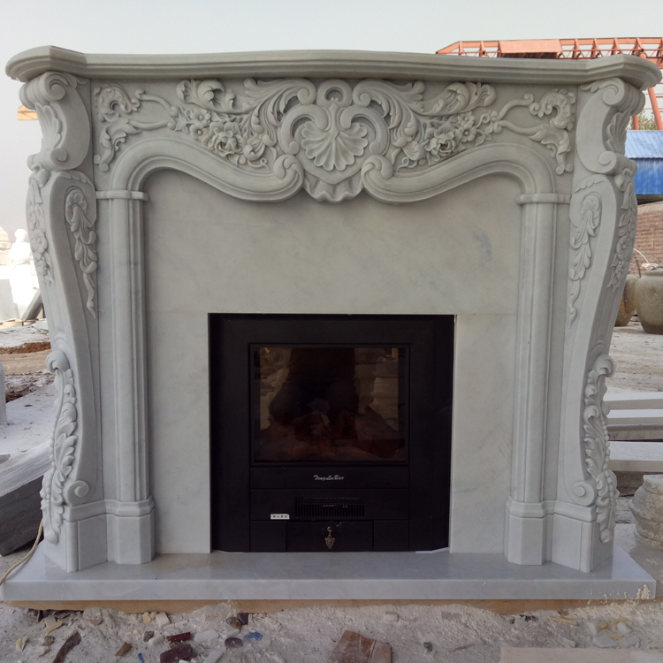 Hand Carved Marble Fireplace Mantel Surround with Luxury Patterns for Home Decoration