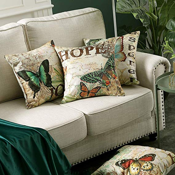 Butterfly Printing Cushion European Style Linen Fabric 100% Polyester
