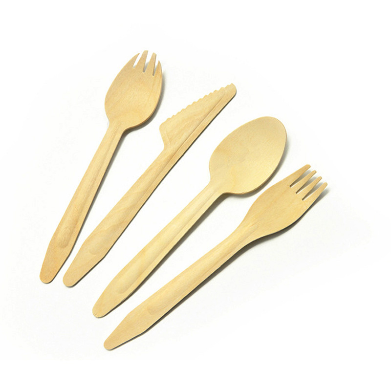 100%Natural Custom Disposable Wooden Cutlery 162mm Length Birth Wooden Spork for Lunch