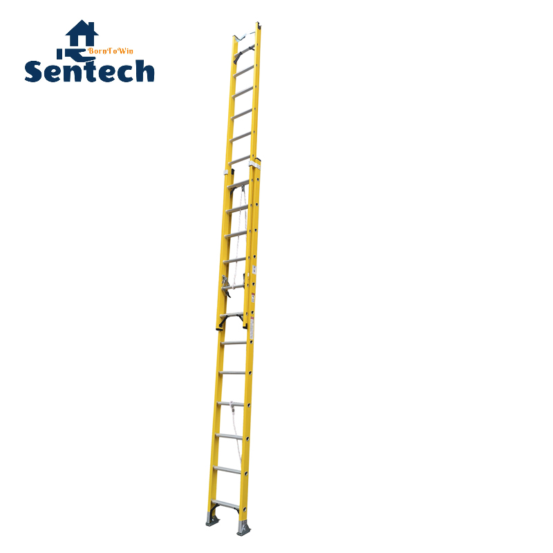 Fiberglass Durable Telescopic Ladder 2X12 Steps with Rope and Pulley System
