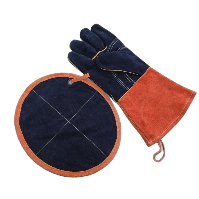 Premium Heat Resistant Cowhide Leather BBQ Gloves with Long Sleeves