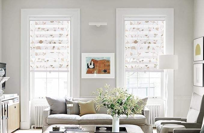 DIY Friendly Double Layer Roller Blinds - Adjustable Zebra Pattern for Modern Homes & Offices
