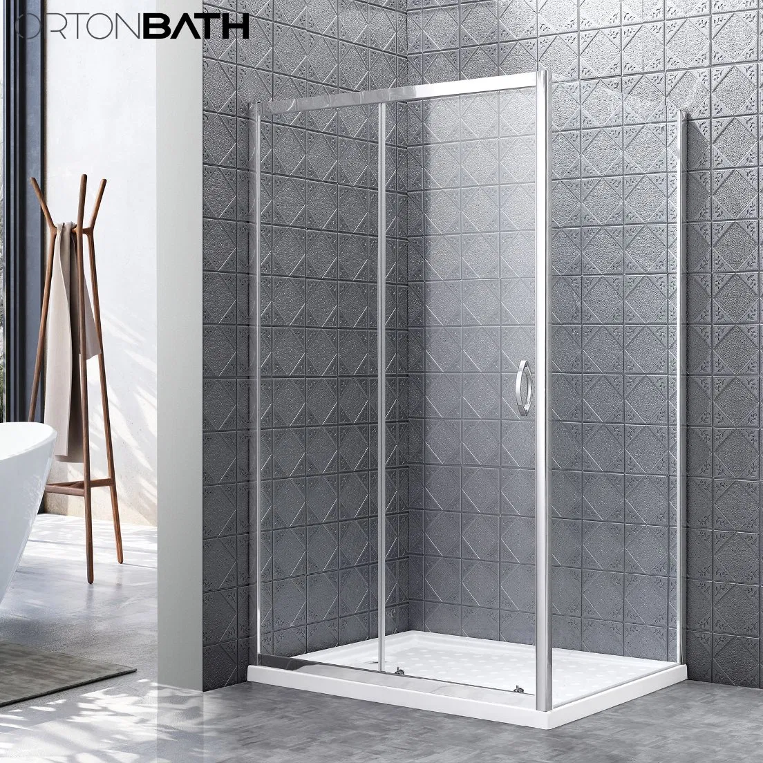 Ortonbath Cheap Frameless Rectangular Pivot Corner Two Side Simple Bathroom Tempered Shower Door Room Cubicle Cabin Glass Shower Enclosure