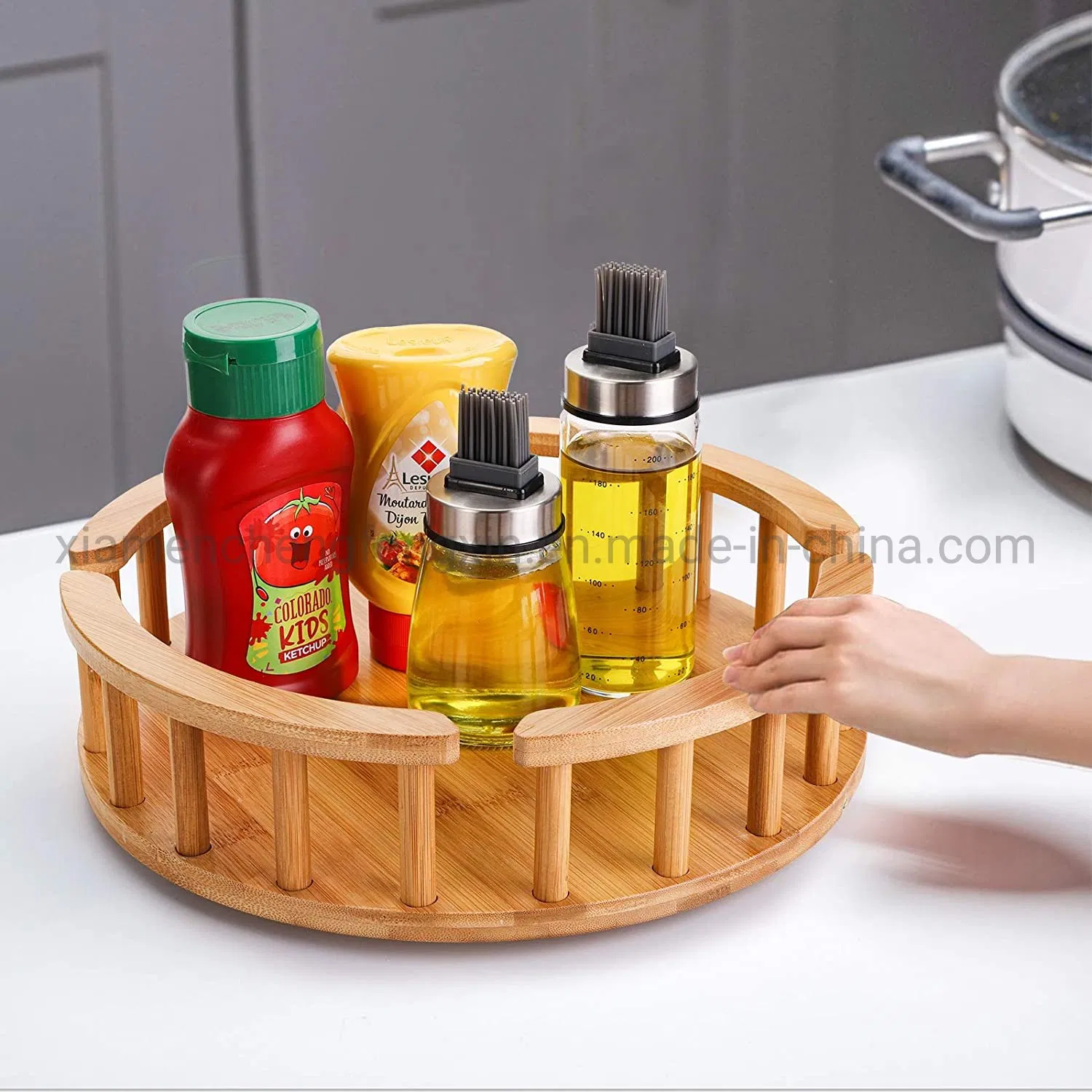 Sustainable Bamboo Rotating Lazy Susan for Kitchen Organization