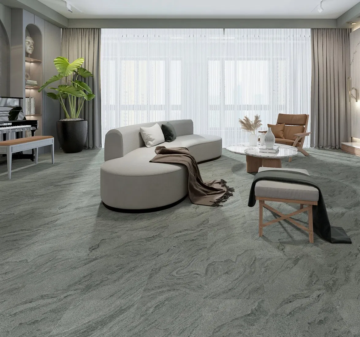 Self-Adhesive Vinyl Tiles 300mm X 300mm Glue Down Lvt/PVC Flooring for Interiors