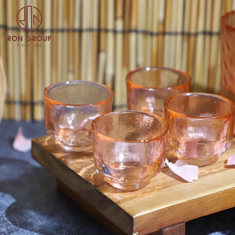 Orange Clear Glass Cute Oriental Sake Pot and Cup Colored Wine Glasses