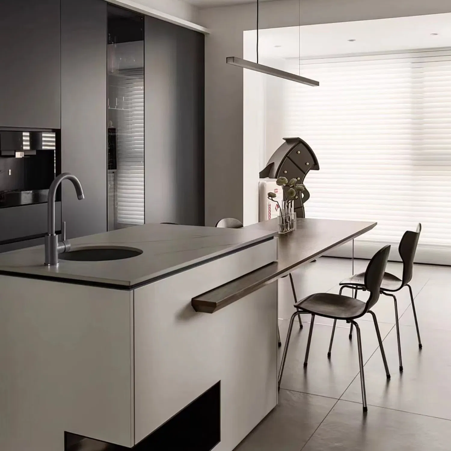 Space Saving All Black Craft Electric Smart Shangrila Solar Shading Window Shades