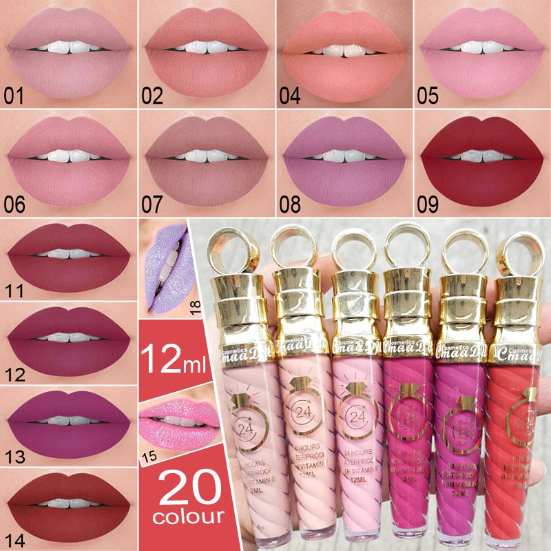 Cmaadu Matte Liquid Lip Gloss, Waterproof Long Lasting Sexy Nude Lip Gloss, Glitter Red Lip Tint Gloss for Beauty Makeup