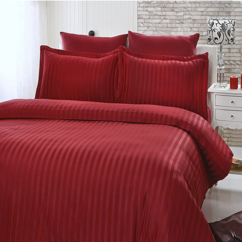 Jr014 Shanghai Factory 250tc Solid Color Striped Hotel Bedding Sheet Set