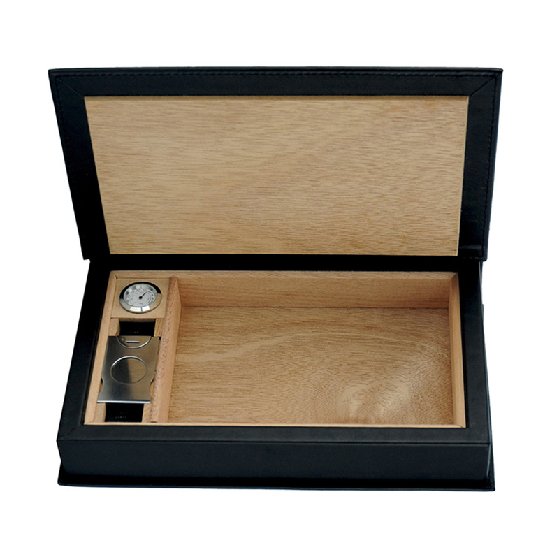Best Selling Black Leather Travel Cigar Storage Box with Cigar Cutter